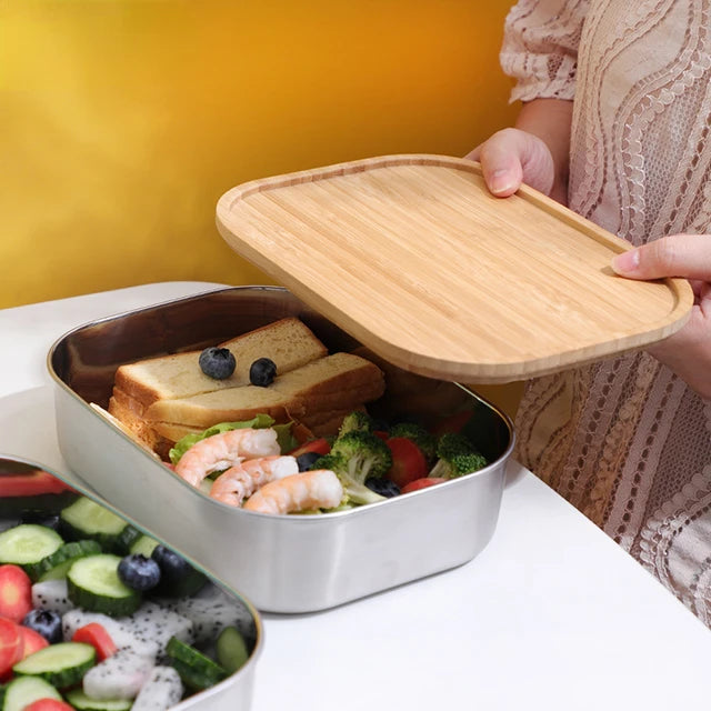 Boîte repas inox 1400ml – Couvercle bambou & planche à découper