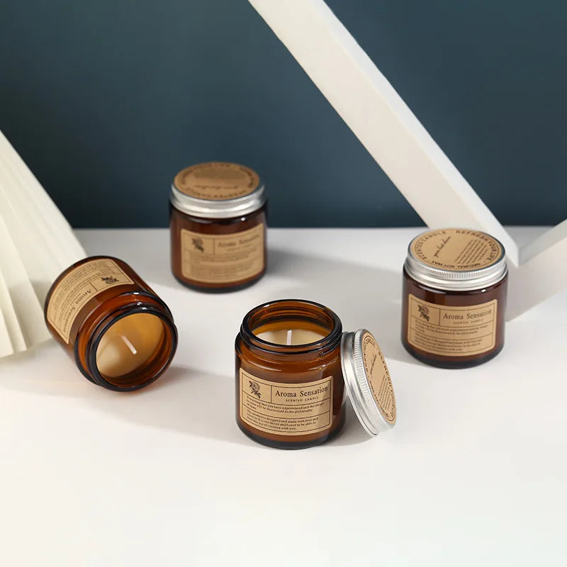 Bougie Parfumée aux Huiles Essentielles – Cire de Soja Naturelle (Sans Fumée)