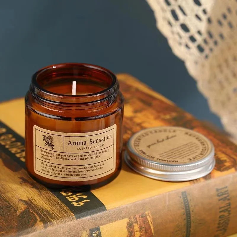 Bougie Parfumée aux Huiles Essentielles – Cire de Soja Naturelle (Sans Fumée)