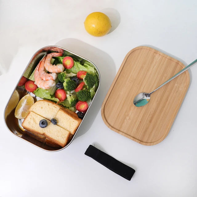 Boîte repas inox 1400ml – Couvercle bambou & planche à découper