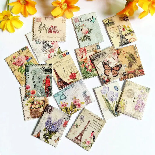 30PCS/lot Boutons en Bois Vintage 30mm - Forme Timbres Poste, 2 Trous, Décorations Motifs