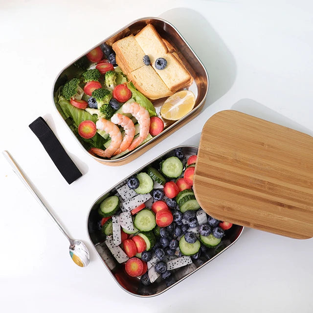 Boîte repas inox 1400ml – Couvercle bambou & planche à découper