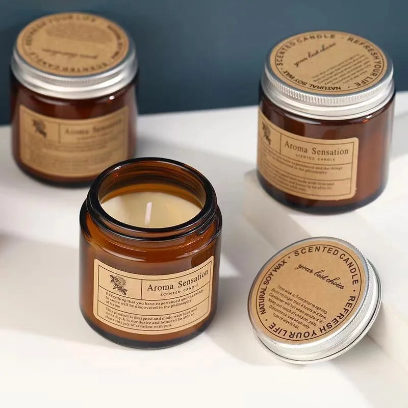 Bougie Parfumée aux Huiles Essentielles – Cire de Soja Naturelle (Sans Fumée)
