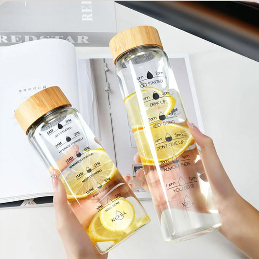 Gourde Éco-Friendly – Verre borosilicate, bouchon bambou & suivi hydratation