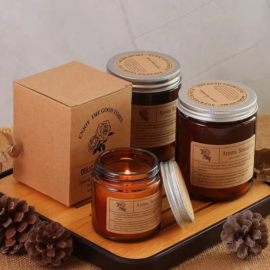 Bougie Parfumée aux Huiles Essentielles – Cire de Soja Naturelle (Sans Fumée)