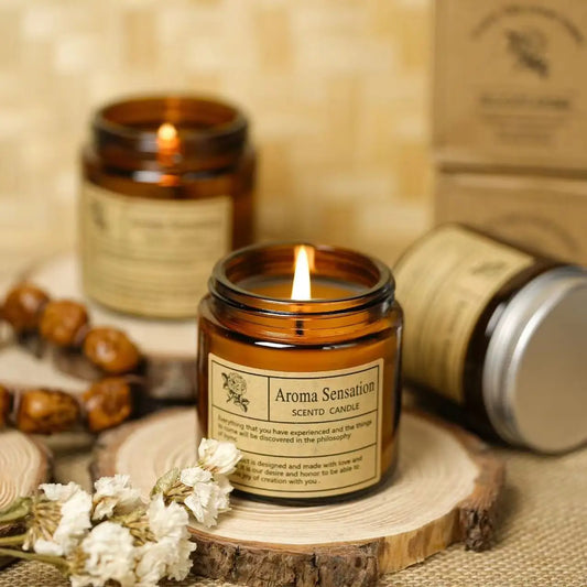 Bougie Parfumée aux Huiles Essentielles – Cire de Soja Naturelle (Sans Fumée)