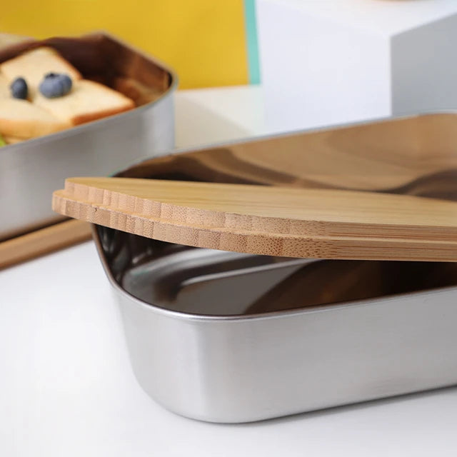 Boîte repas inox 1400ml – Couvercle bambou & planche à découper