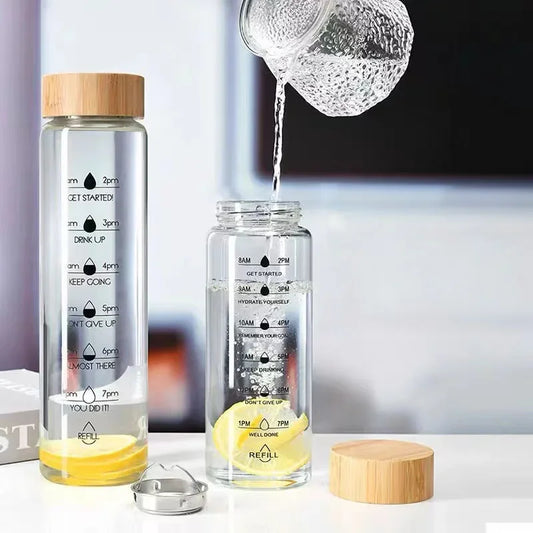Gourde Éco-Friendly – Verre borosilicate, bouchon bambou & suivi hydratation