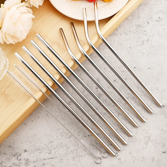 Set de Pailles Réutilisables en Inox – 4 ou 8 Pièces | Droites & Courbées + Brosse de Nettoyage | Acier Inoxydable 304 | Alternative Zéro Déchet